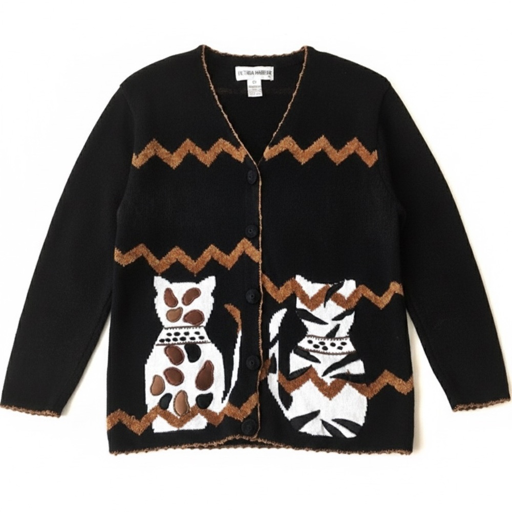 Vintage 90s Victoria Harbour Cat Cardigan Whimsigoth Cottagecore Soft Knit Sz M - Picture 11 of 13